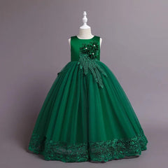  Showlu Fashion Store green / 120 (5T) Summer Tulle Flower Girls Dress for Wedding Party Child Princess Pageant Long Gown Kids Dresses for Girls Formal Evening Clothes