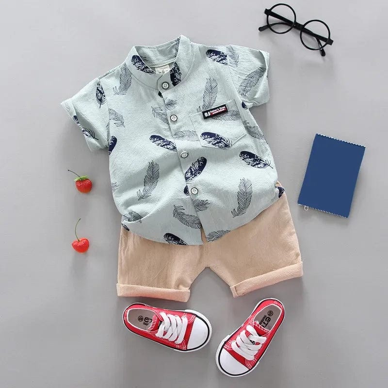  Showlu Fashion Store Green / 12M Summer new baby boy clothing sets children's clothing cotton print short sleeve shirt + shorts set Boys clothes