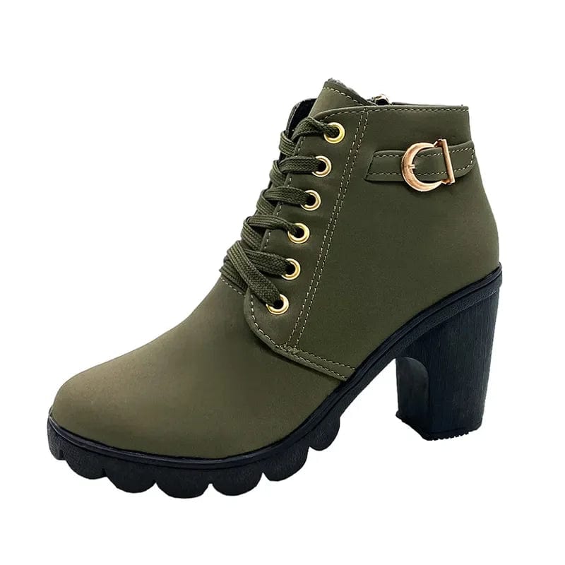  Showlu Fashion Store green / 36 New Spring Winter Women Pumps Boots High Quality Lace-up European Ladies Shoes PU High Heels Boots Fast Delivery Platform Boots