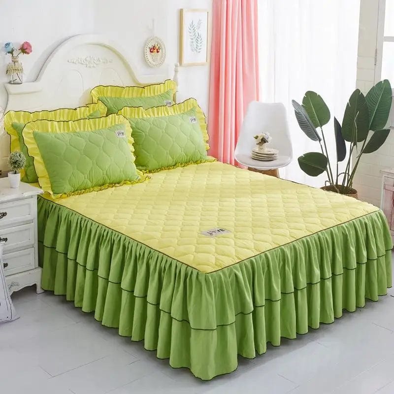  Showlu Fashion Store Green / 3PCS 120x200cm Solid Color Elastic Thickened Velvet Bunk Mattress Protective Cover Bedding Non-Slip Breathable King Skirt Individual Pillowcase