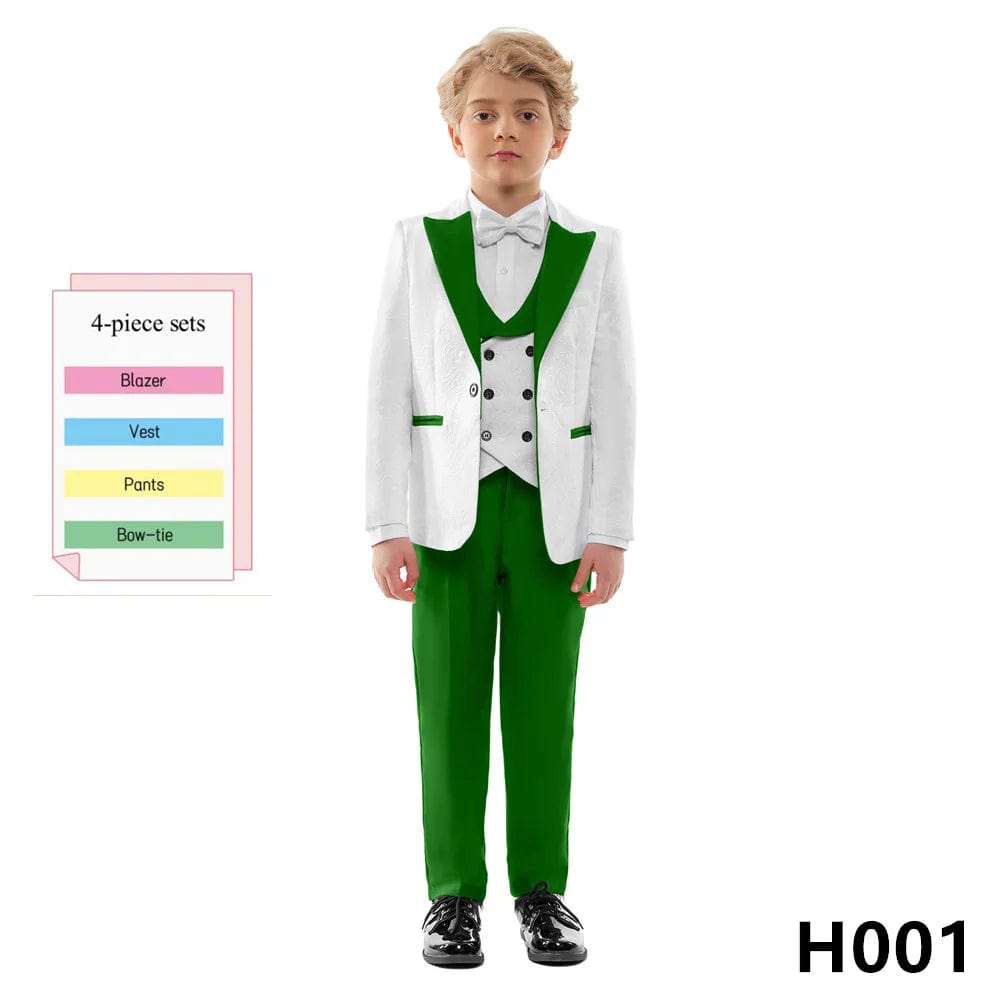 Showlu Fashion Store Green / 5T Children Formal Wedding Suit Kids Jacket Pants Bow Tie Photograph Dress Flower Boy Birthday Tuxedo Suit Children Graduation Suit