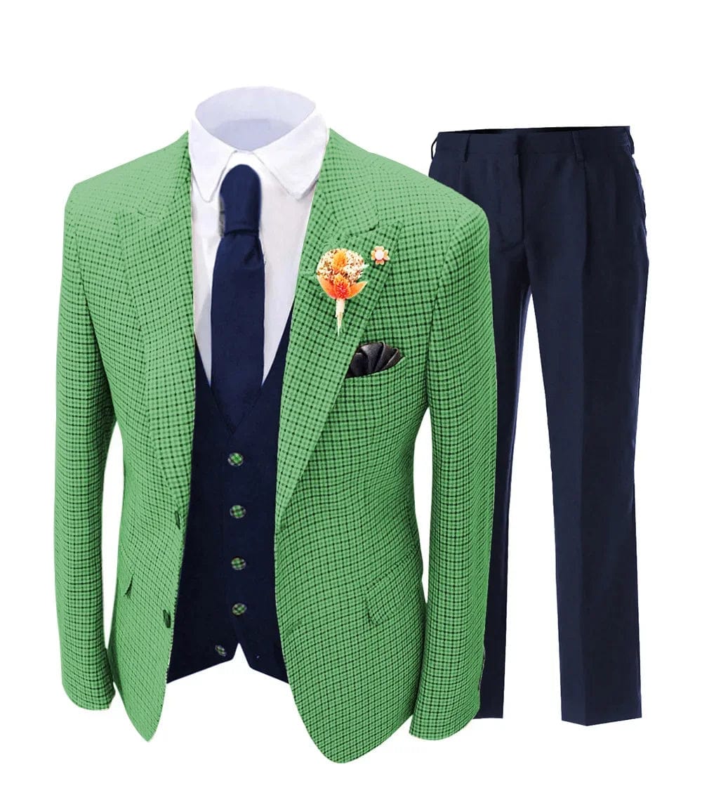 SHOWLU FASHION STORE Green / 5XL 2024 Four Seasons Korean Slim Suit Casual Plaid Striped Suit Men's Suit Three-piece Set  Wedding Suits for Men