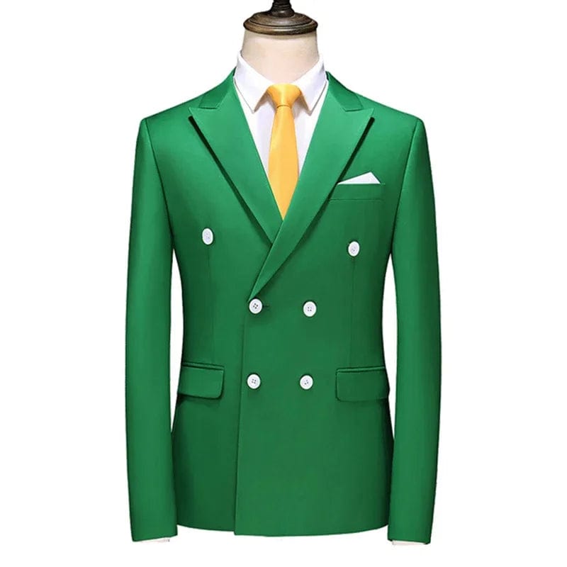  Showlu Fashion Store green / Asia L(168cm-58kg) / CHINA Plus Size M-6XL Men Slim Fit Double Breasted Blazer Formal Blazer Men Casual Suit Jacket Costume Homme Party Prom Social Blazers