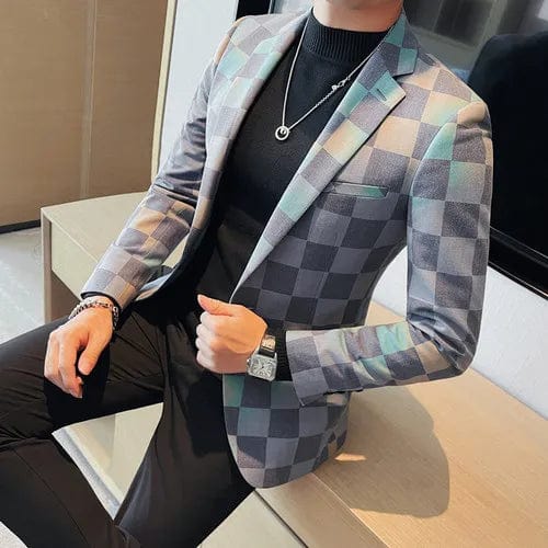 SHOWLU FASHION STORE Green / Asia L(168cm-58kg) New Autumn Men's Blazers Classic British Plaid Single-breasted Suits Work Party Gentleman Business Casual Blazers Men's Tuxedo