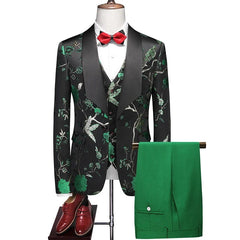 SHOWLU FASHION STORE Green / Asian M  (EU XXS) ( Jacket + Trousers + Vest ) Men Luxury Wedding Suit 3 Piece Single Button Slim Fashion Dress Male Prom Party Tuxedo Sets