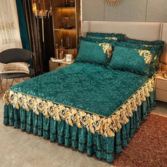 SHOWLU FASHION STORE Green / Bed Sheet 150x200cm Plush Winter Warm Bedspread on The Bed Thickened Bed Skirt-style Embroidery Cotton Quilt Bedding Cover or Pillowcases