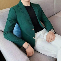 SHOWLU FASHION STORE Green Blazer / XL Man Suits and Blazers White Business Coats Dress Jackets Waffle Jacket for Men Clothing Korean Style Clothes Simple Breasted