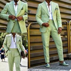 SHOWLU FASHION STORE Green Chic Men Suits 2 Piece Jacket Pants Full Sets Regular Length Peak Lapel Blazer Formal Costume Homme Male Clothing 2024