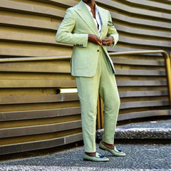 SHOWLU FASHION STORE Green Chic Men Suits 2 Piece Jacket Pants Full Sets Regular Length Peak Lapel Blazer Formal Costume Homme Male Clothing 2024