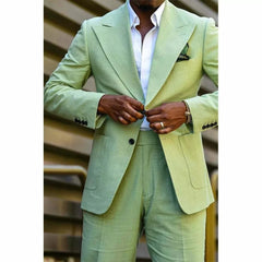 SHOWLU FASHION STORE Green Chic Men Suits 2 Piece Jacket Pants Full Sets Regular Length Peak Lapel Blazer Formal Costume Homme Male Clothing 2024