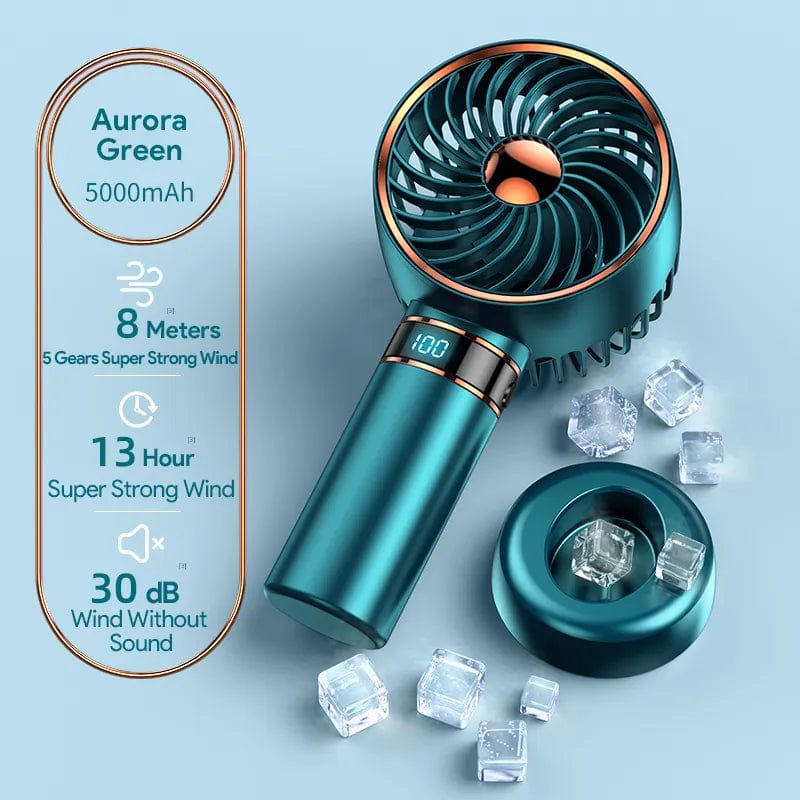 Showlu Fashion Store Green / CHINA 5000mAh Recharge Portable Fan Handheld Mini Fan USB Hand Hold Small Pocket Fan with Data Disply Table Stand Home Air Conditioner