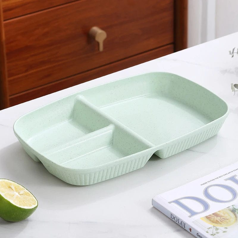  Showlu Fashion Store Green Divided Dish Diet Reusable Dinner Plate Kitchen Dinnerware Portion Plates For Adults 3 Compartments Microwave Safe