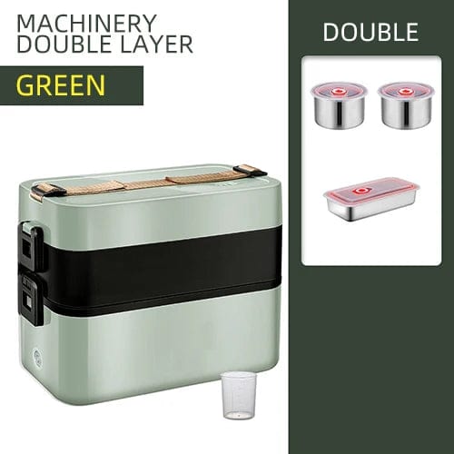  Showlu Fashion Store Green Double Layer Portable Electric Heating Bento Lunch Box Meals Office School Restaurant Thermal Fresh Boxes Dinnerware Food Storage Container