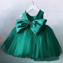 SHOWLU FASHION STORE Green Dress-2 / 5T Toddler Baby Girls Summer Big Bow Baptism Dresses for Birthday Party Wedding Dress Children Costumes Princess Fluffy Prom Gown