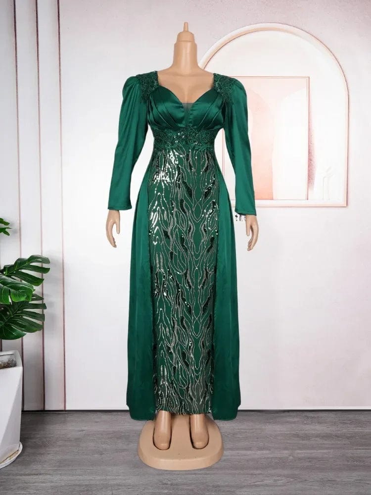 SHOWLU FASHION STORE Green Dresses / XXXL African Evening Dresses for Women Luxury Sequin Christmas Gown Elegant Turkey Wedding Party Long Dress Ankara Ladies Clothing