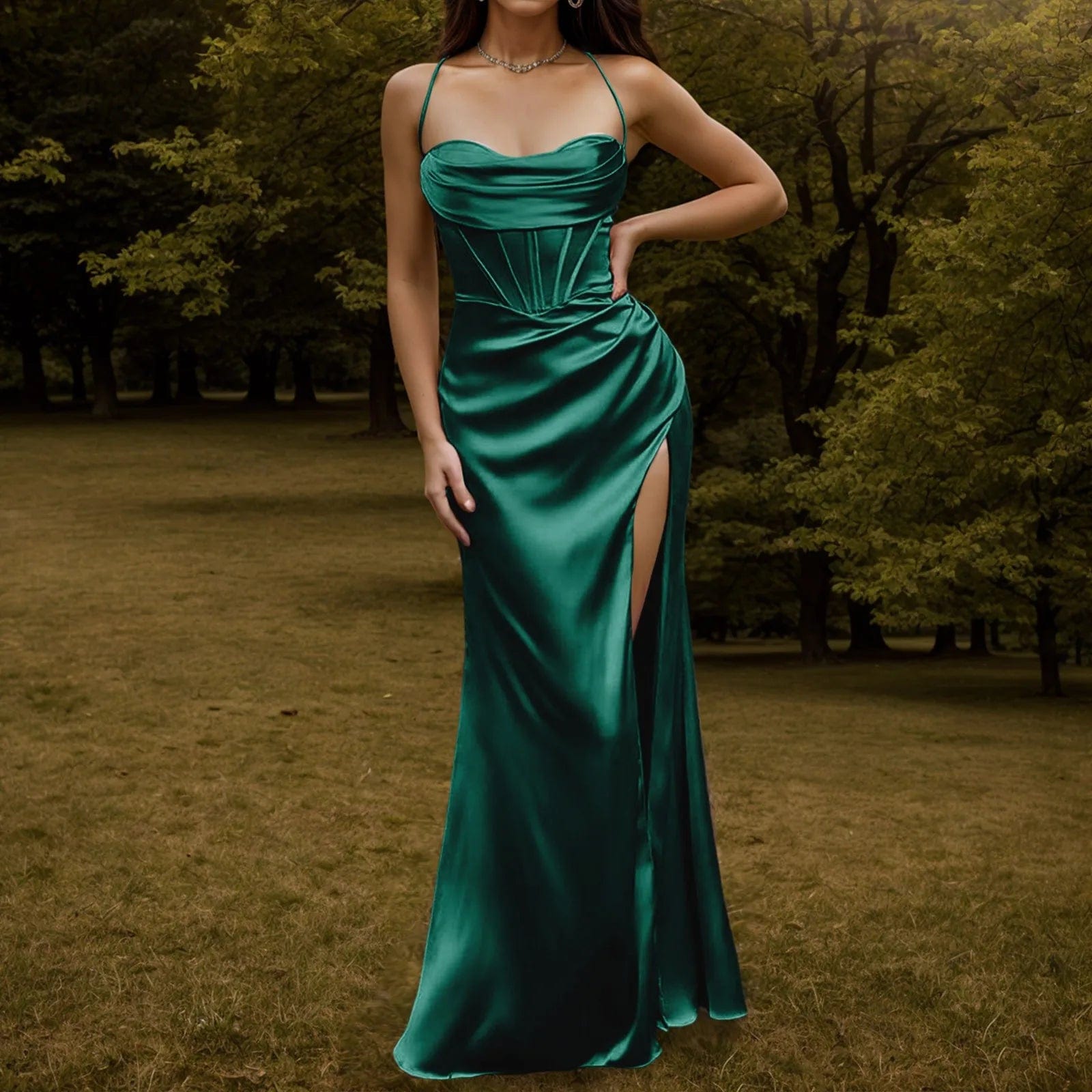  Showlu Fashion Store Green / L Satin Maxi Dress Silky Elegance for Evening Glam