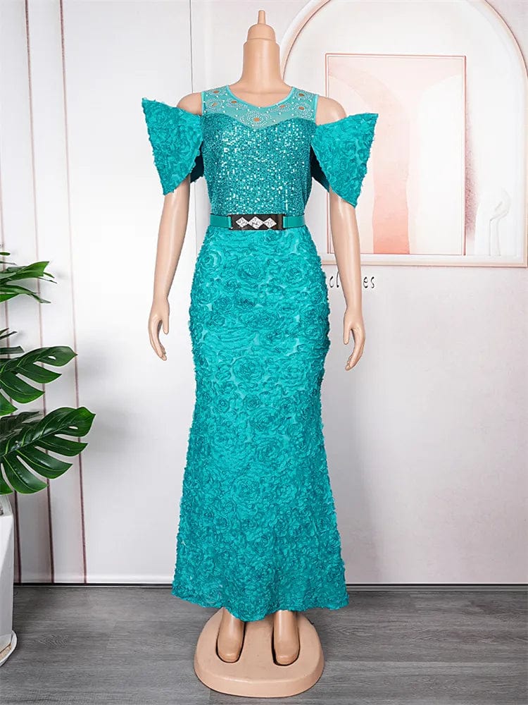  Showlu Fashion Store Green / L Wedding Party Prom Evening Dresses Dubai African Women Luxury Sequin Flower Mermaid Gown Long Dress Elegant Ladies Birthday Robe