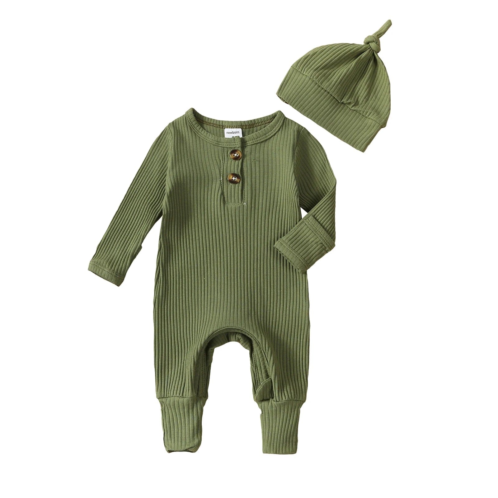  Showlu Fashion Store Green / newborn Baby Boy 2 Pieces Outfits Solid Color Ribbed Long Sleeve Romper Jumpsuit with Hat for Infant Toddler Fall Clothes