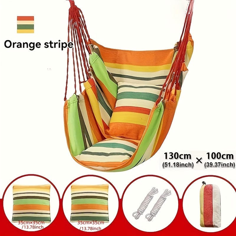 Showlu Fashion Store Green Orange（2pcs Pillows ） 1pc Outdoor Hammock Chair, Canvas Leisure Swing Hanging Chair, With Pillow And Cushion, Indoor Outdoor Hammock, Garden Leisure Furniture Hammocks, Perfect For Outdoor, Home, Bedroom, Yard, Camping