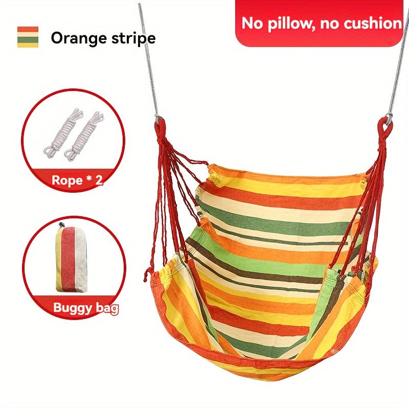 Showlu Fashion Store Green Orange （No Pillows ） 1pc Outdoor Hammock Chair, Canvas Leisure Swing Hanging Chair, With Pillow And Cushion, Indoor Outdoor Hammock, Garden Leisure Furniture Hammocks, Perfect For Outdoor, Home, Bedroom, Yard, Camping