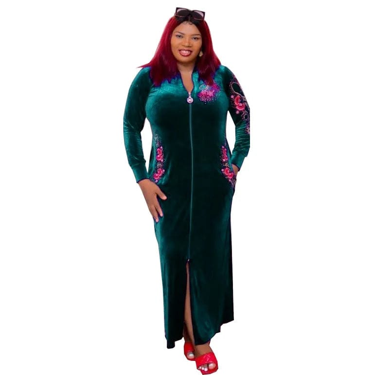  Showlu Fashion Store Green Print / L Velvet Maxi Dress African Clothes For Women Letter Robe Africa Clothing Sequins O Neck Short Sleeve African Dresses Plus Size 4X