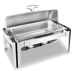  Showlu Fashion Store Green Restaurant Supplies Chafing Dish Food Warmer 9.0L Silver and Gold Stainless Steel Catering Buffet Rectangular Chafing Dish