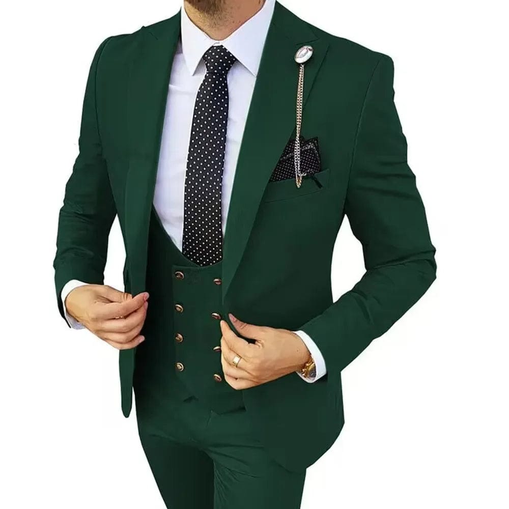 SHOWLU FASHION STORE green / S 3PCS Formal Men Suits for Wedding Party Business Orange Peak Lapel Slim Fit Groom Tuxedo(Blazer+Vest+Pants)Fashion Costume Homme