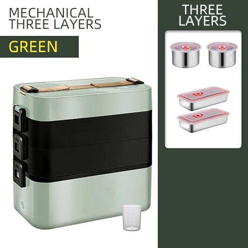  Showlu Fashion Store Green Three Layers Portable Electric Heating Bento Lunch Box Meals Office School Restaurant Thermal Fresh Boxes Dinnerware Food Storage Container