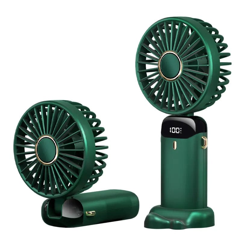  Showlu Fashion Store Green USB Handheld Mini Fan Foldable Portable Neck Hanging Fans 5 Speed USB Rechargeable Fan with Phone Stand and Display Screen