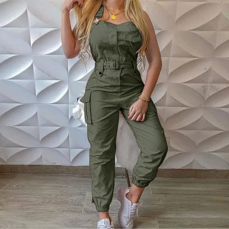  Showlu Fashion Store green / XXL Fashion Strap Jumpsuit Women Loose Dungarees Long Rompers Summer Solid Pockets Cargo Pants Female Casual Work Out Playsuits