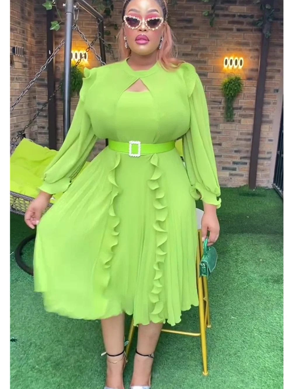 SHOWLU FASHION STORE green / XXXL African Maxi Dresses For Women 2024 Plus Size Evening Party Long Dress Africa Clothing Elegant Kaftan Muslim Chiffon Dress