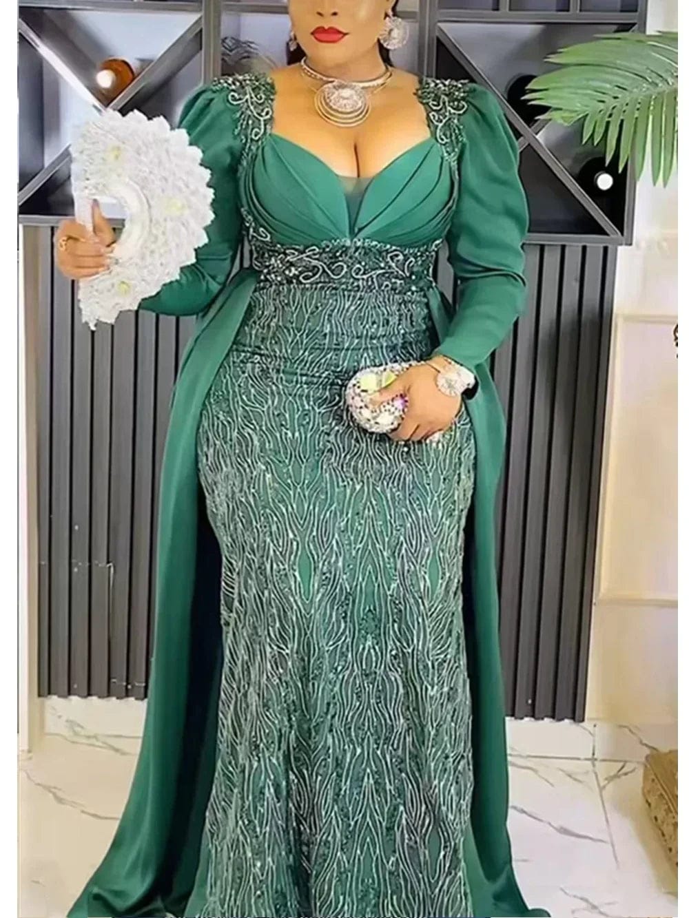 SHOWLU FASHION STORE green / XXXL Plus Size Evening Dresses for Women African Luxury Sequin Gown Elegant Christmas Wedding Party Long Dress Ankara Ladies Clothing