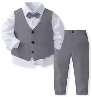  Showlu Fashion Store Grey / 24M Gentleman Outfits Birthday Costume for Boy Children Spring Autumn Boutique Clothing Set Solid Vest Suit Kids Cotton Formal Wears