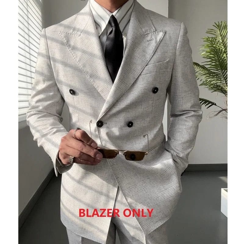  Showlu Fashion Store Grey Blazer ONLY / EU XS 50-60kg T0 Double Breasted  Dress Suit 2 Pieces High Quality Wedding Suit For Men Business Formal Casual  Office Work Party Prom Costume