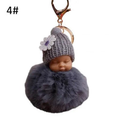 SHOWLU FASHION STORE Grey / CHINA Cute Pompom Sleeping Baby Keychain Fluffy Plush Doll Keychains Women Girl Bags Keyrings Cars Key Ring Gift Charming Decor