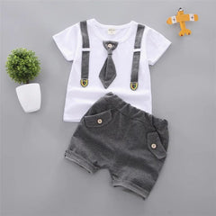  Showlu Fashion Store grey / CN / 3T Summer Baby boys Clothing Suits Handsome Fashion Children's girls Short-Sleeved  + Shorts Clothes 2 pcs Set