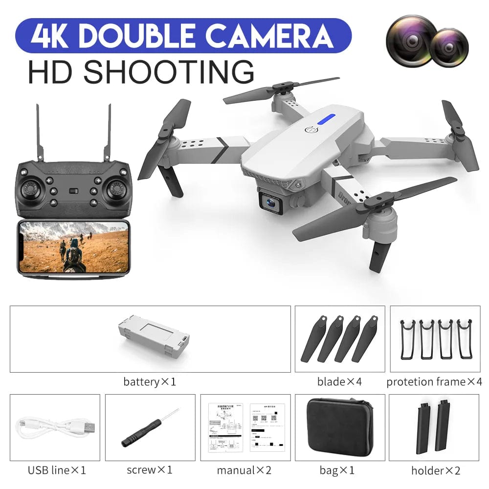  Showlu Fashion Store Grey-Dual C-1B KDBFA 2023 New E88 Pro WIFI FPV Drone Wide Angle HD 4K 1080P Camera Height Hold RC Foldable Quadcopter Dron Helicopter Toys Gift