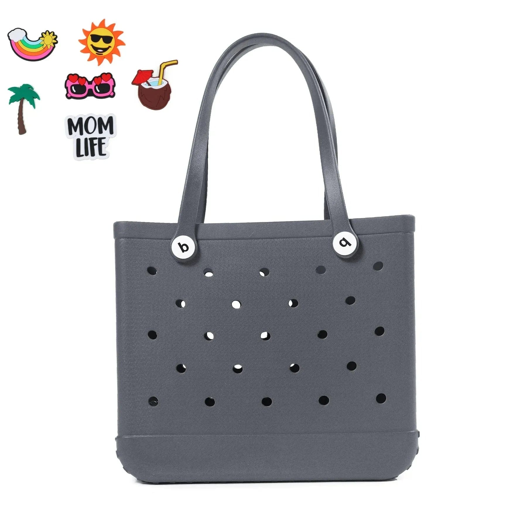  Showlu Fashion Store grey- kou / L Large Boggs Beach Bag Summer EVA Beach Basket Women Picnic Tote Bag Holes Waterproof Handbag Pouch Shopping Shoulder Bag