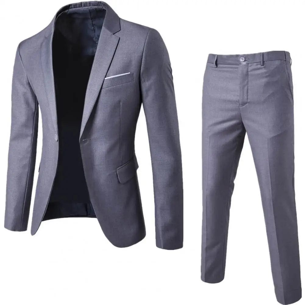 SHOWLU FASHION STORE Grey / L 1 Set Trendy Men Suit Anti Deformation Formal Suit Turndown Collar Pure Color One Button Suit Set  Daily Wear