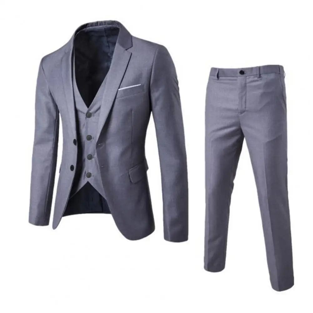 SHOWLU FASHION STORE Grey / L Men Slim Fit Suit Set Elegant Men's Formal Business Suit Set with Vest Coat Pants for Office Meetings Groomsmen or Wedding