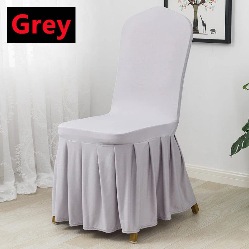  Showlu Fashion Store Grey Pleated Skirt Stretch Spandex Dining Chair Cover Removable Weddings Banquet Chair Protectors Party Hotel Washable Seat Covers