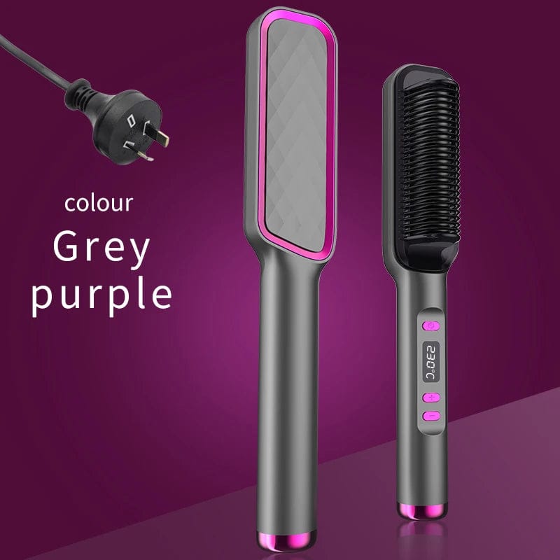  Showlu Fashion Store Grey Purple AU Electric Hot Comb Multifunctional Straight Hair Straightener Comb Negative Ion Anti-Scalding Styling Tool Straightening Brush