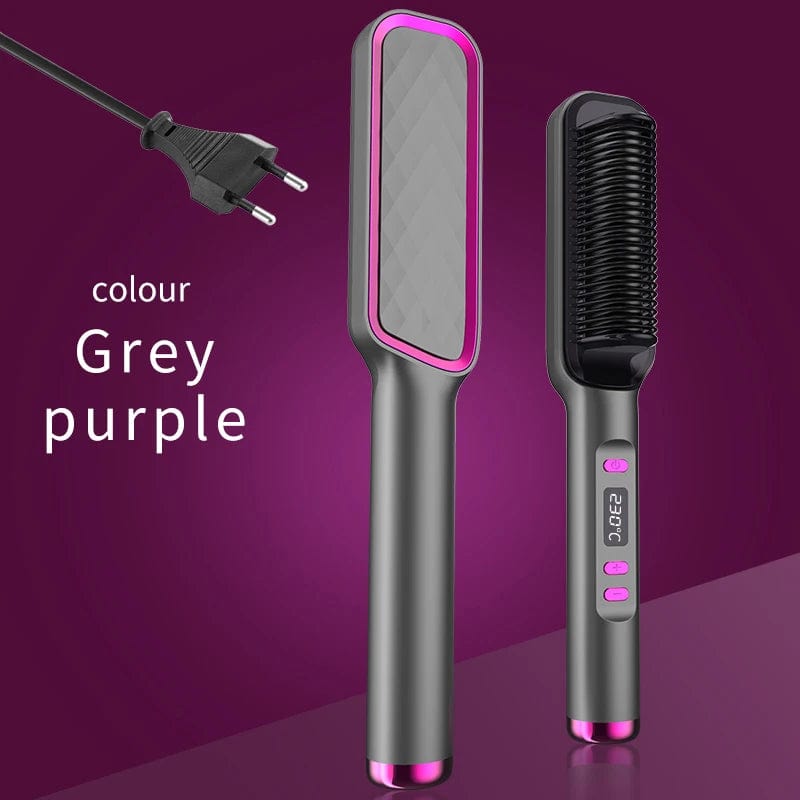  Showlu Fashion Store Grey Purple EU Electric Hot Comb Multifunctional Straight Hair Straightener Comb Negative Ion Anti-Scalding Styling Tool Straightening Brush