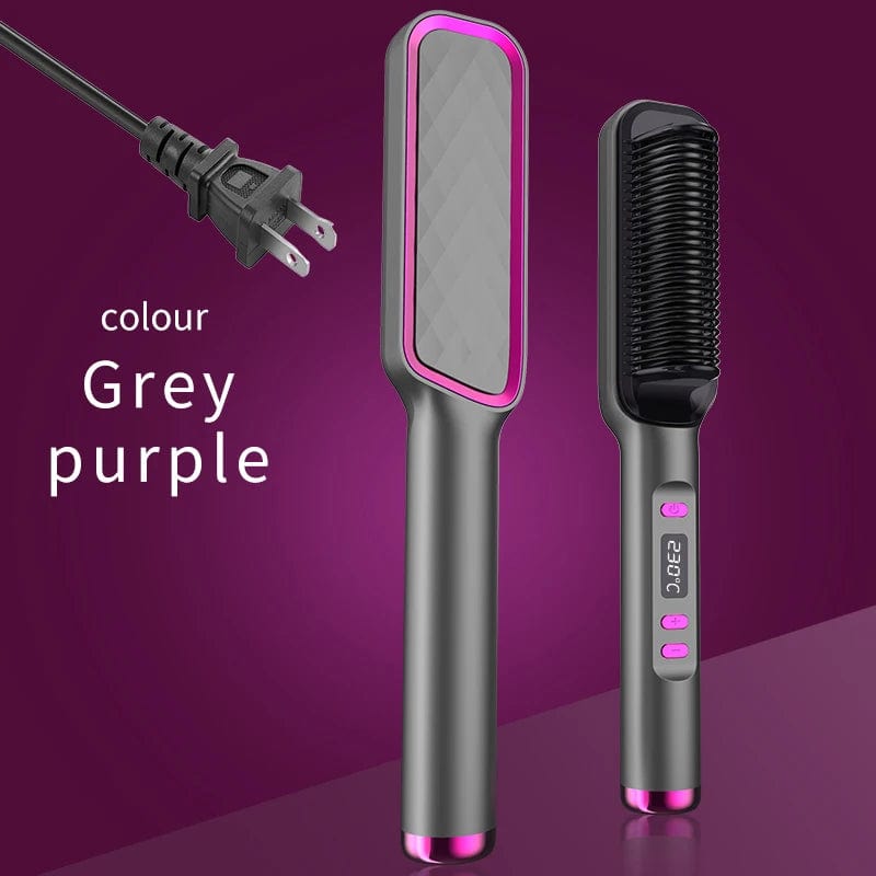  Showlu Fashion Store Grey Purple US Electric Hot Comb Multifunctional Straight Hair Straightener Comb Negative Ion Anti-Scalding Styling Tool Straightening Brush