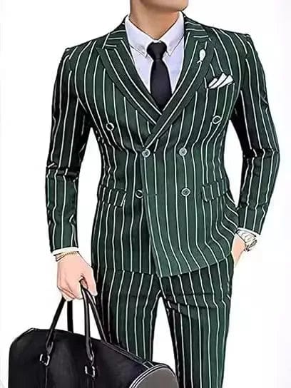 SHOWLU FASHION STORE Grey Striped Mens Suits Double Breasted for Wedding Custom Made for Man Costume Groom 2-Pieces Tuxedos Best Man Blazer Pants