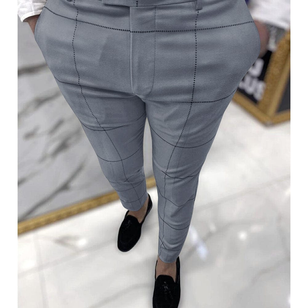  Showlu Fashion Store Grey / XL Plain Business Casual Pants Suit Pants Plaid Business Casual Ankle Banded Pants Suit Pants