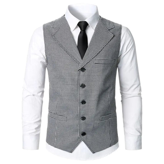  Showlu Fashion Store grey / XXL Men's Suit Waistcoat Breast Pocket Button Texture Pattern Business Banquet Barmaid Wedding Stage Casual  Men's Suit Vest