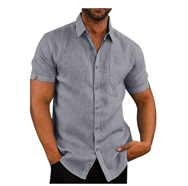  Showlu Fashion Store GRIS / 180/92A Men Short Sleeve Summer Solid Shirts Casual Loose Tops Tee