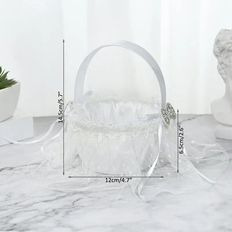  Showlu Fashion Store H02 20 cm White Flower Girls Basket Silk Wedding Basket for Flower Bride/Kids Hand Held Wedding Ceremony Party Decorations