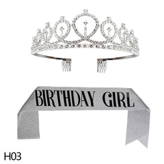  Showlu Fashion Store H03 silver girl Gold Silver Glitter Birthday Sash Rhinestone Tiara 18th Crystal Crown Birthday Queen Satin Ribbon Sash For Birthday Party Decor